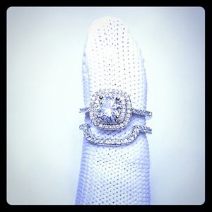 Sterling Silver Wedding Engagment Ring Set Sz 6